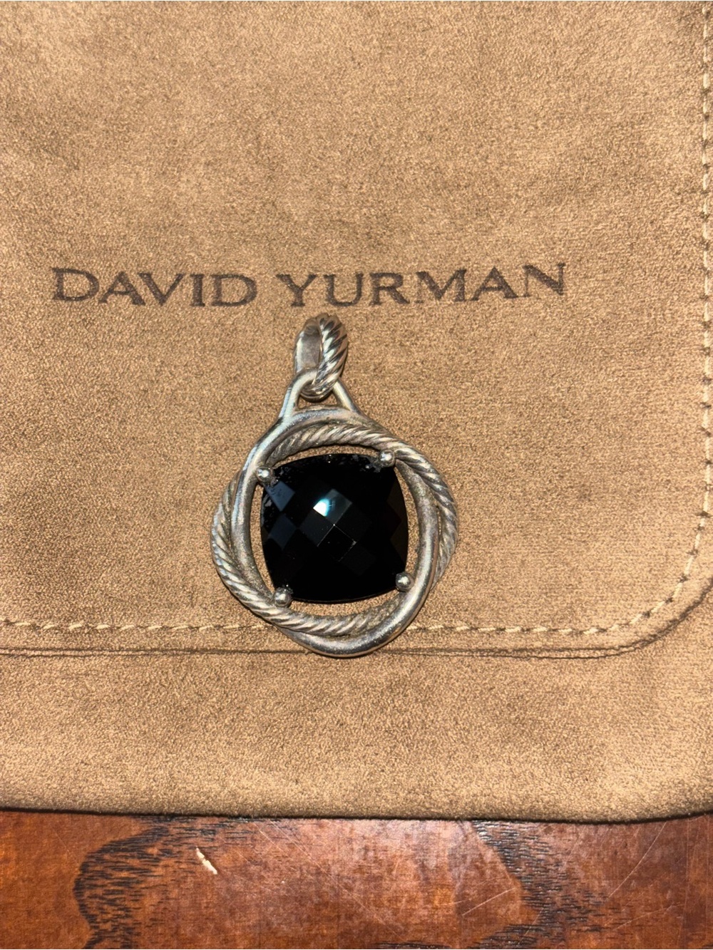 David Yurman Black Onyx Round Cable Pendant in Silver Tone